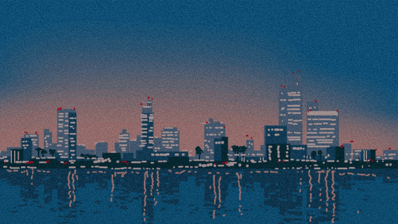 Urban skyline with two tall buildings