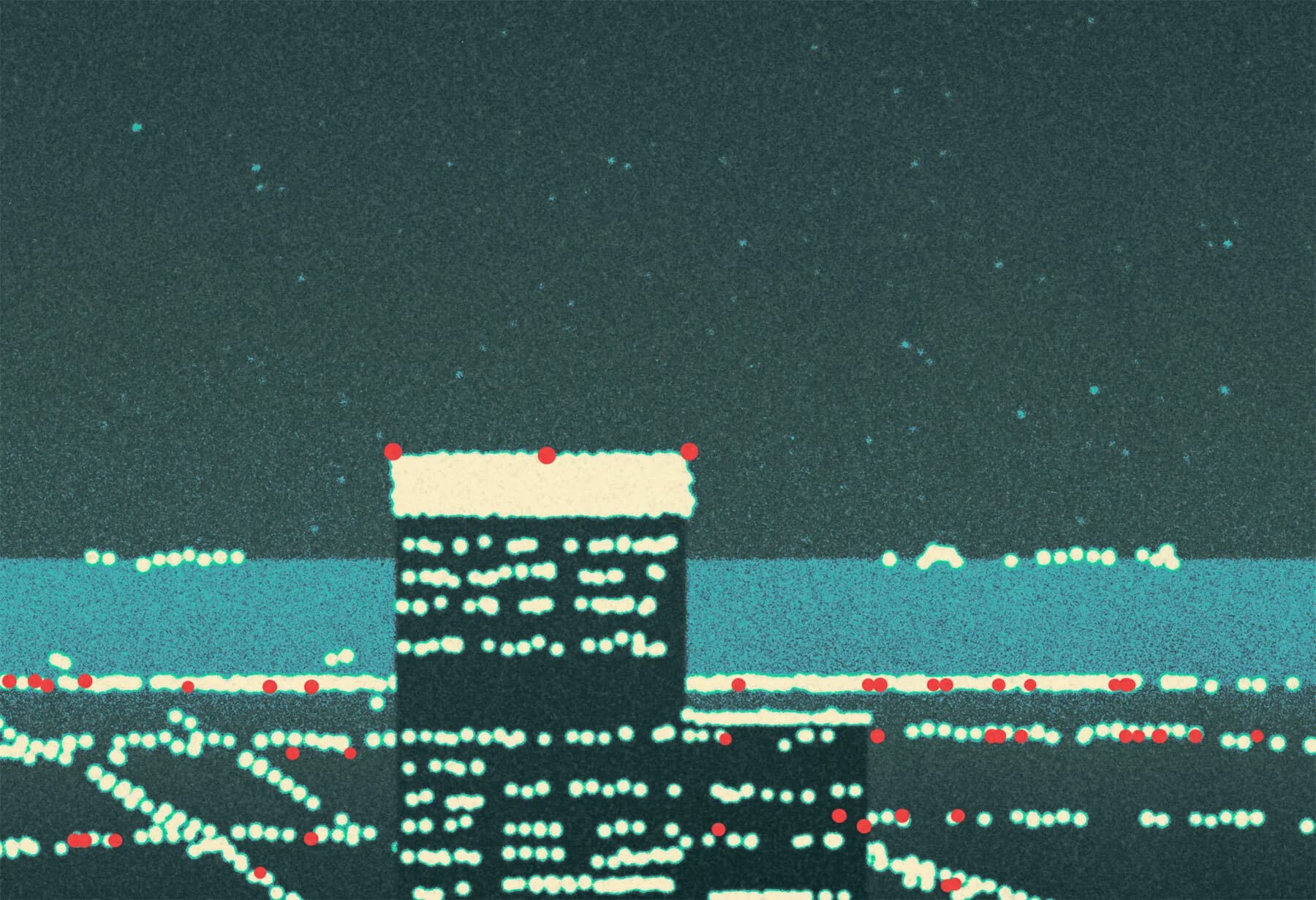 Urban skyline with two tall buildings